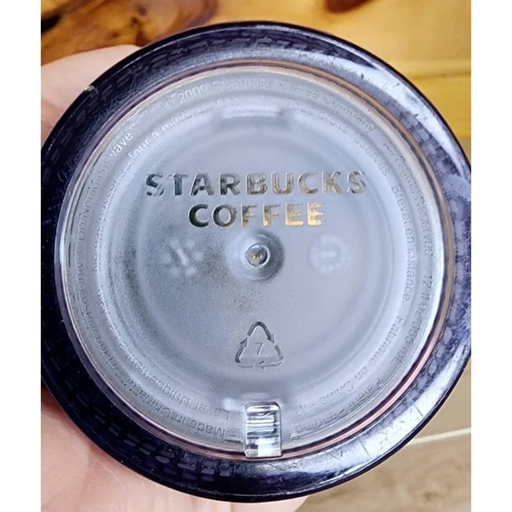 Starbucks Coffee Wood Green Tumbler 12oz Tin Flip Lid Nature Travel Mug 2009